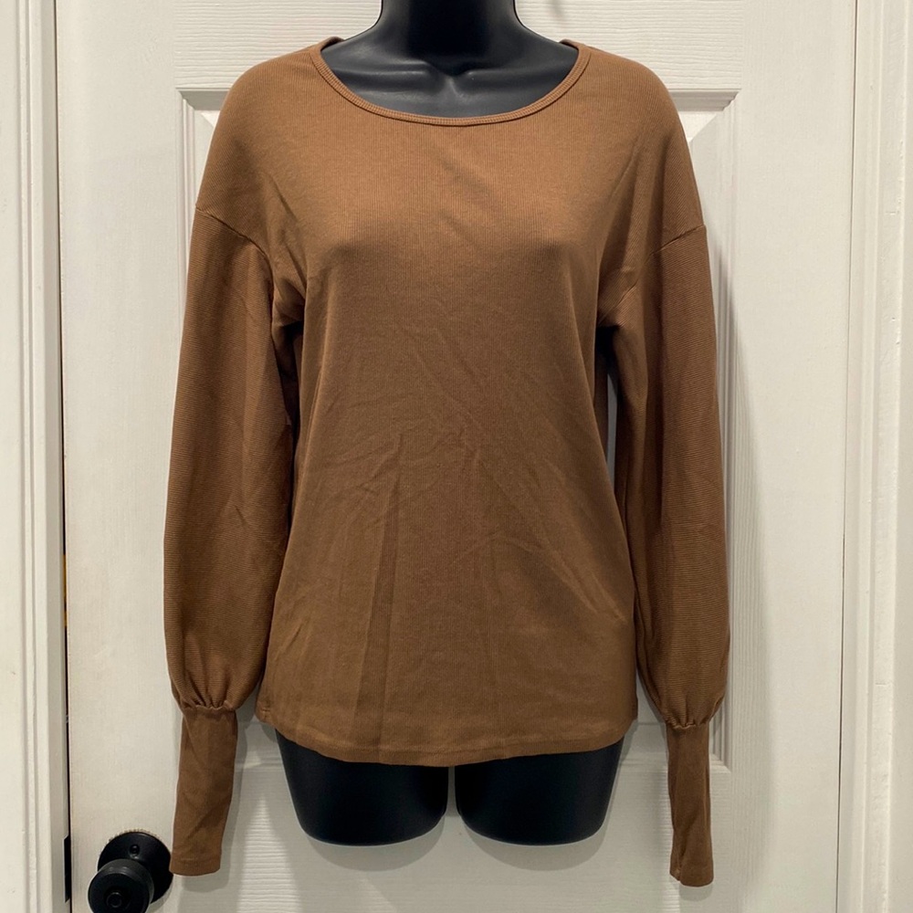 Michael Stars Ribbed Long Puff Sleeve Top